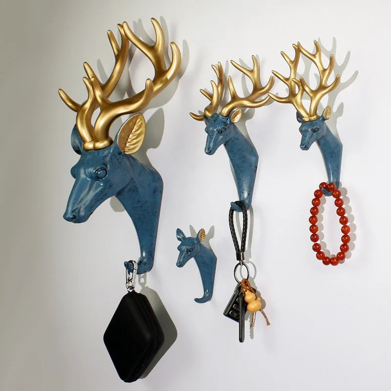 

1Pc Creative Resin Wall-mounted Animal Deer Head Coat Hook Self Adhesive Hanger Decorative Antler Key Rack Home Decoration