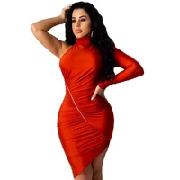 celebrity bandage dresses for women party night one shoulder long sleeve bodycon club sexy dress mini elegant red dress short