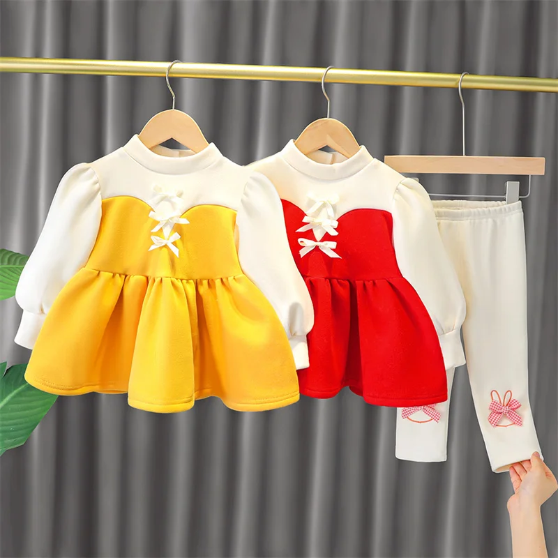 Conjunto de ropa gruesa de algod&oacute;n para ni&ntilde;a, traje de empalme de princesa + Pantalones, trajes de 0 a 4 a&ntilde;os, ropa para beb&eacute; de ni&ntilde;o 2021-1