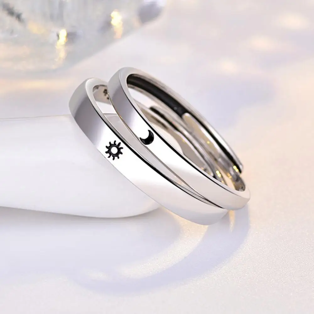 Кольцо с Луной и солнцем для мальчиков девочек простое регулируемое серебряное