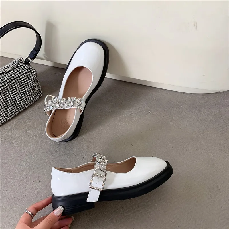 

Shoes Woman Flats Oxfords Clogs Platform British Style Crystal Pearl Decorateion Modis Low Heels Dress Leather Creepers Preppy R