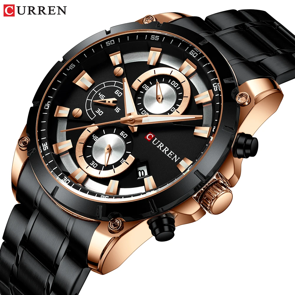 

New Fashion Curren Mens Watches Luxury Casual Dress Date Black Steel zegarki meskie Sport Chronograph orologio uomo dropshipping