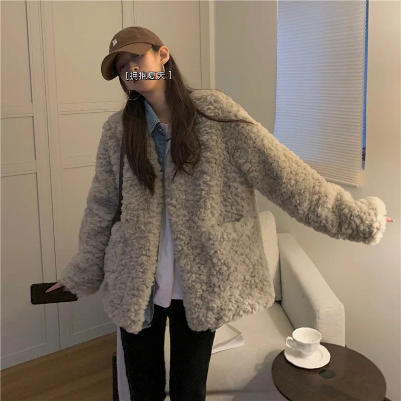 Зимняя утолщенная теплая свободная хлопковая одежда шуба из искусственного меха