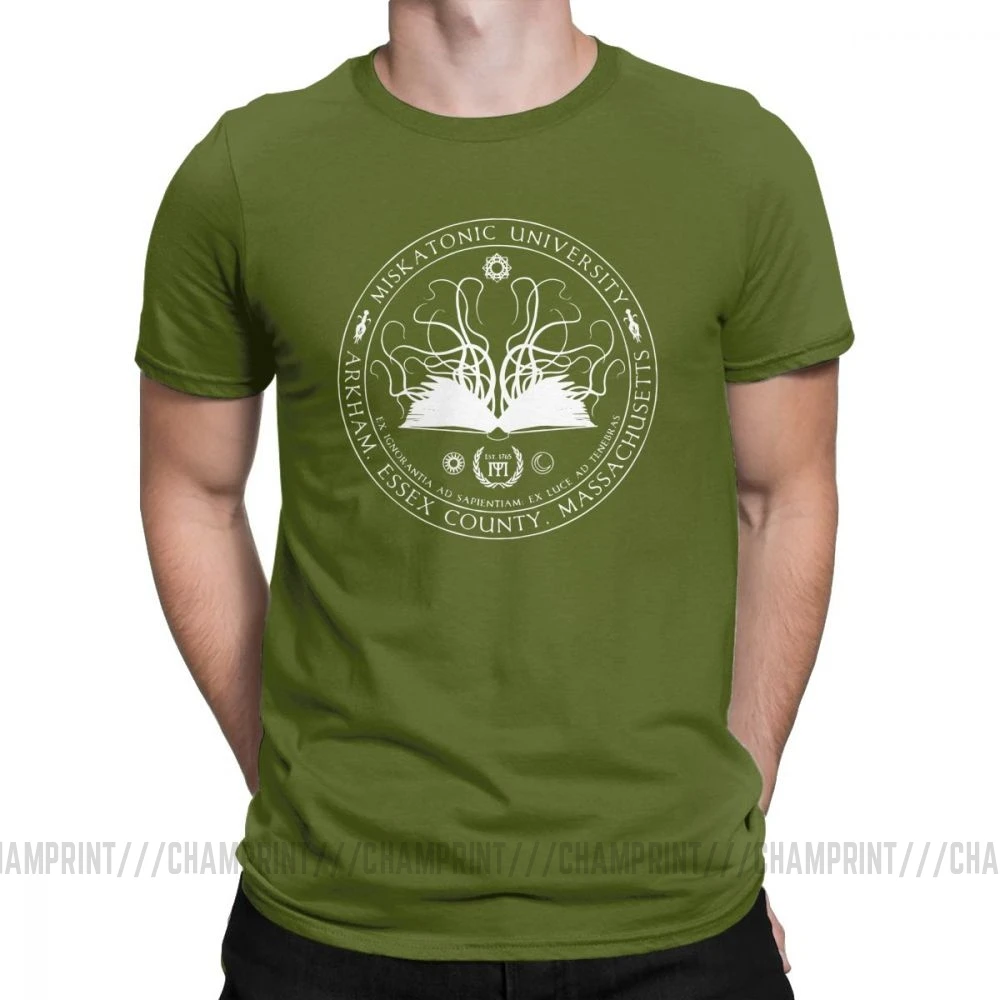 Армейский зеленый Miskatonic Sigil Call Of Cthulhu, мужские футболки, Miskatonic loveccraft Arkham, хлопковые футболки с короткими рукавами, футболка с круглым вырезом, топы - Цвет: Армейский зеленый