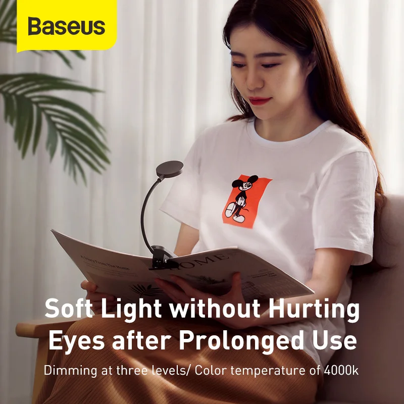 Baseus книжный светильник USB Led Перезаряжаемый мини-светильник на прищепке