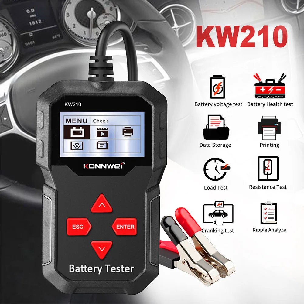 

Автоматический Смарт-тестер KONNWEI KW210 для автомобильных аккумуляторов, 12 В, Автомобильный анализатор аккумуляторов 100-2000CCA, тестер для запуск...