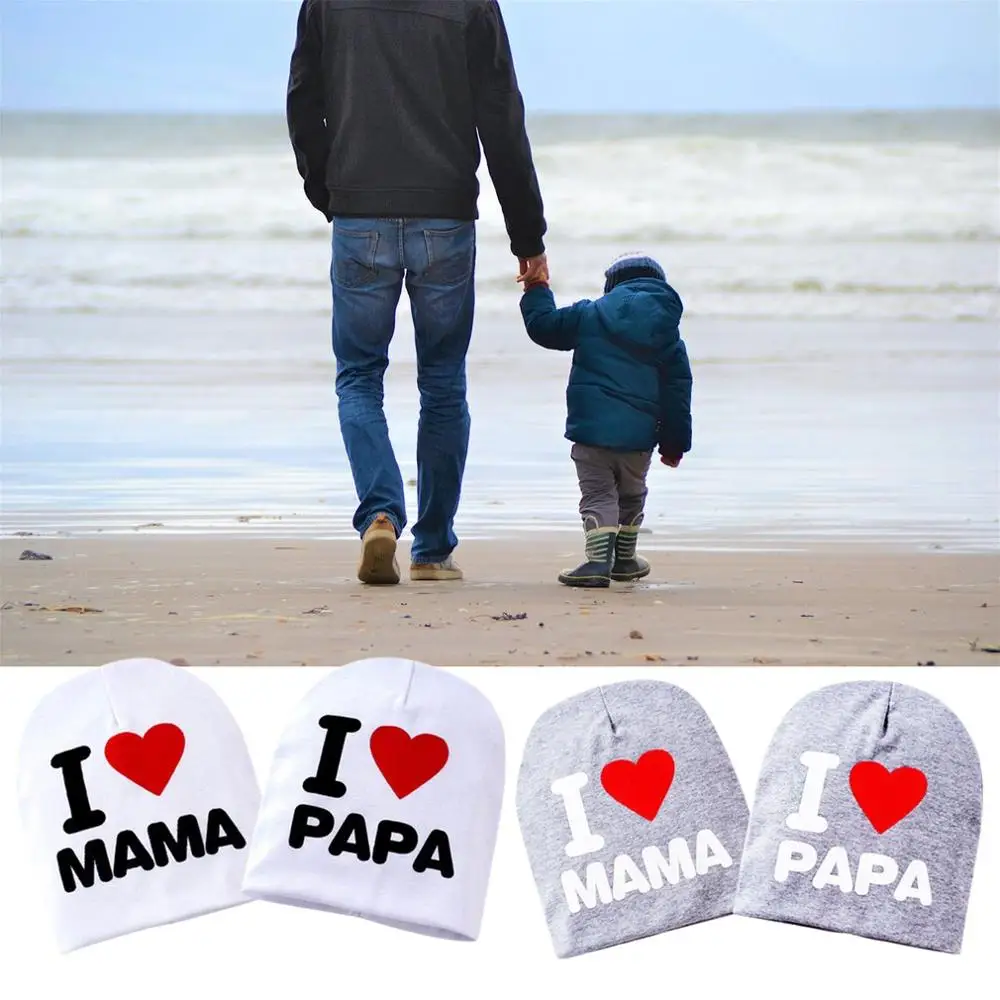

Baby Autumn Warm Knitted Hat Cute Cotton Beanie I Love Mommy&Daddy Printed Embroidered Skullcap Outdoor Newborn Fashion Dress Up