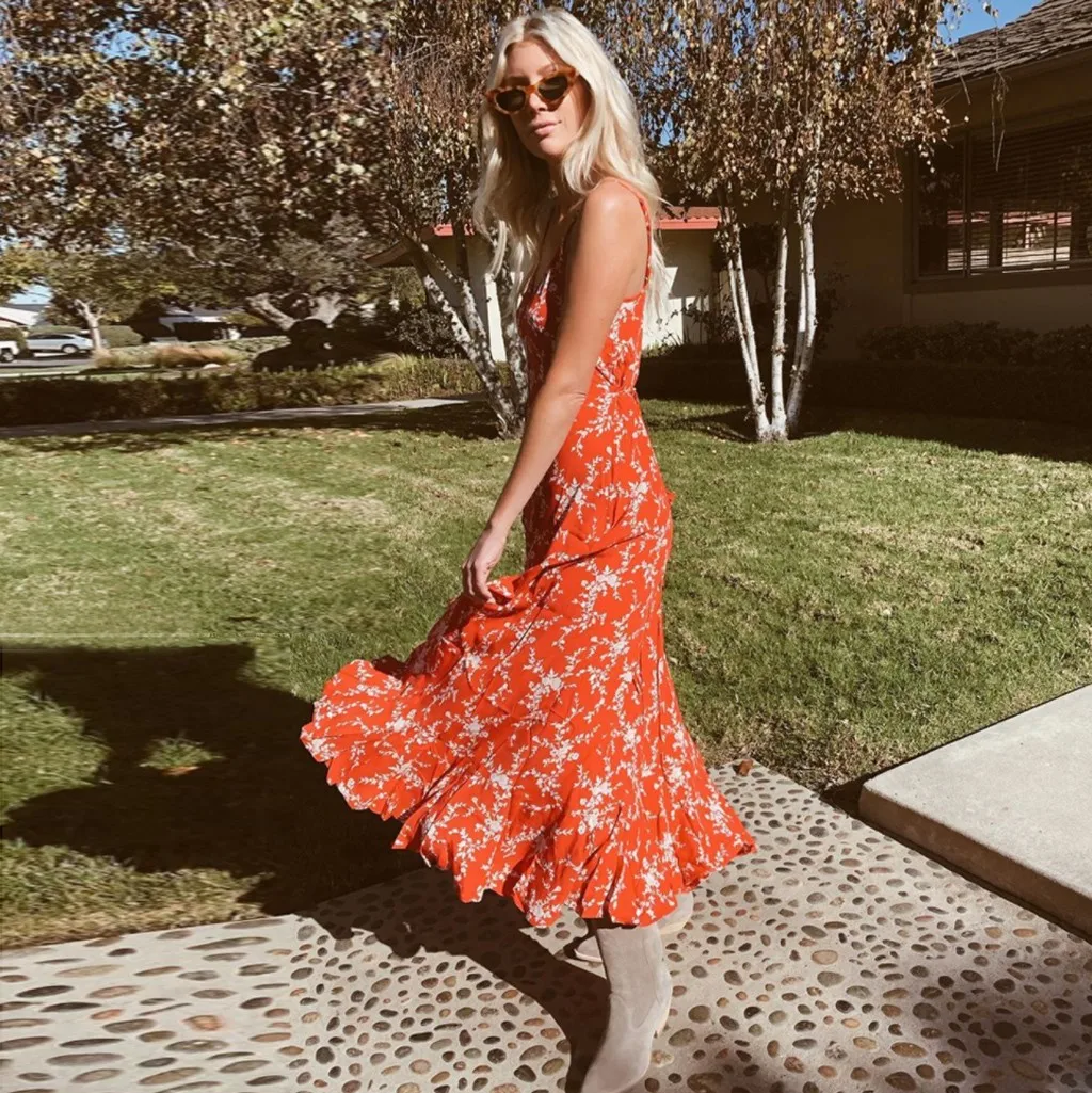 Женское богемное платье без рукавов сексуальное с глубоким v образным вырезом