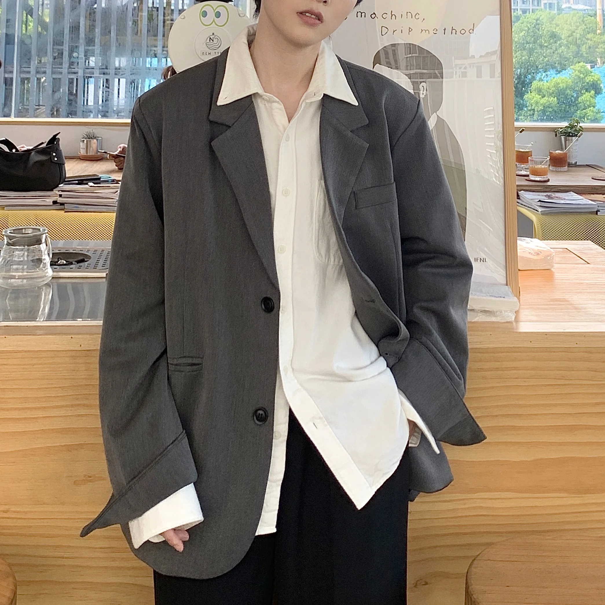 

Новинка 2021, мужской костюм с узором, одежда, свободные мужские блейзеры, Костюмные куртки, пальто в западном стиле, модная трендовая верхняя одежда черного/цвета хаки