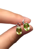 fashion moon and star stud earrings for party 6mm8mm natural peridot earrings 925 silver peridot jewelry brithday gift