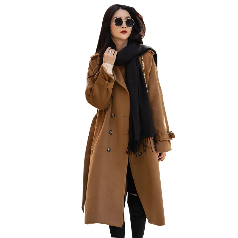 

Women's New Arrival Fashion Wool Blend Coat Outerwear Female Double breasted Thick Warm Overcoat Jacket with belt