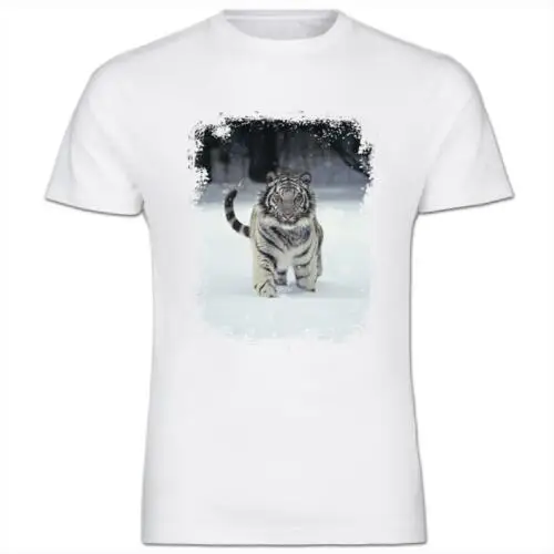Белая Мужская хлопковая футболка с тигром летняя модная удобная Повседневная