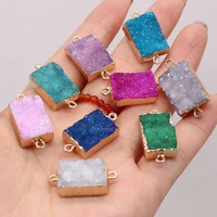 1pcs natural stone druzy charms connectors purple blue double hole jewelry making diy necklace bracelets 35x12x10 32x15x10mm
