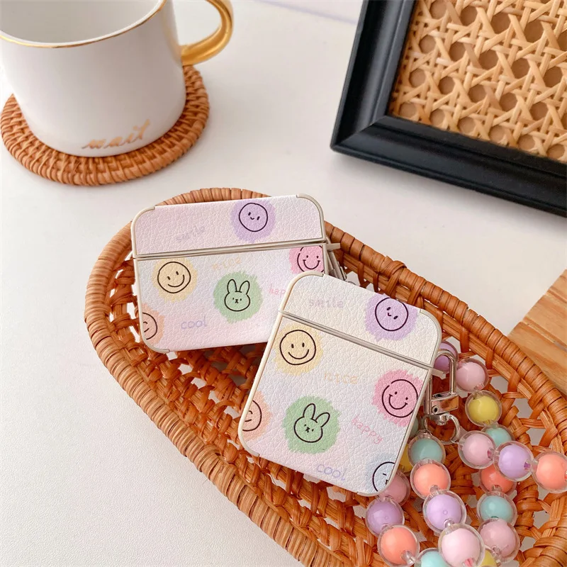 

PU Leather Colorful Faces Rabbit Apple AirPods 1 / 2 / 3 Pro Case Cover IPhone Earbuds Accessories Airpod Case Air Pods Case