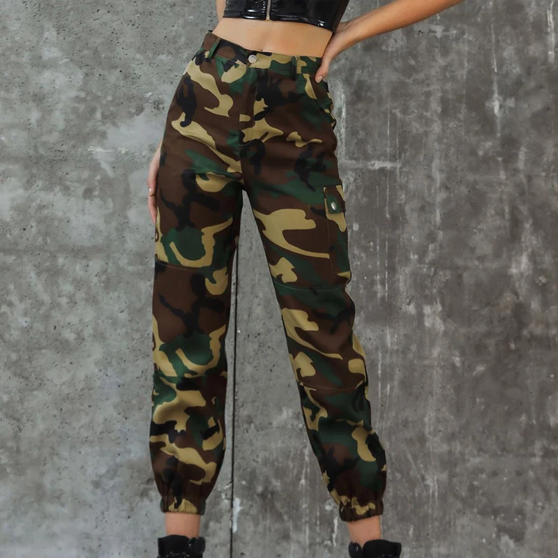 2020 спортивные брюки для бега женские с высокой талией Camoflage повседневные