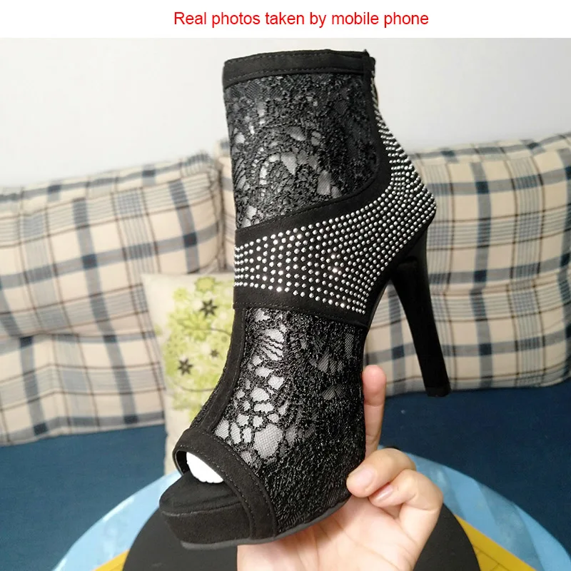 Женские свадебные туфли на высоком каблуке с открытым носком со стразами|Женские