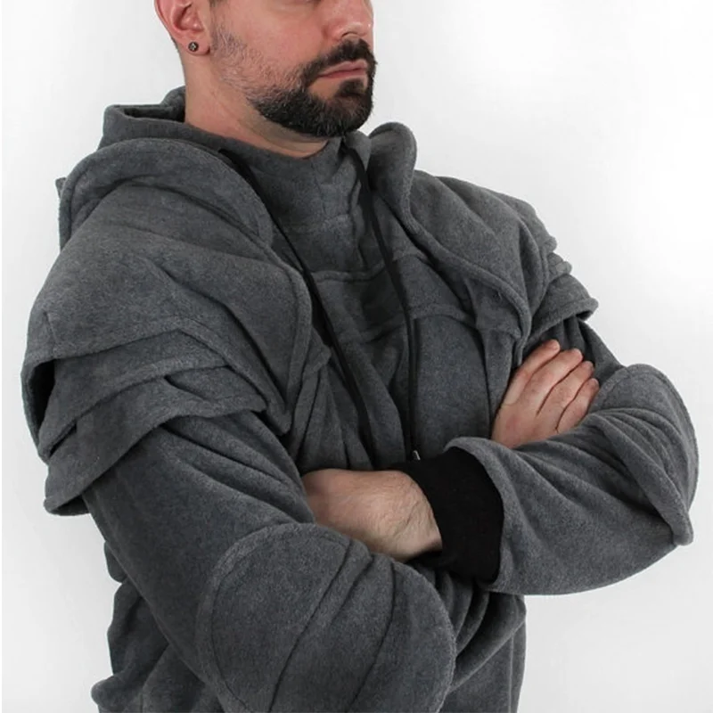 Winter Mens Medieval Style Hoodies Gothic Long Sleeve Men Sweatshirts Halloween Cosplay Costume Duncan Armored Knight Garb