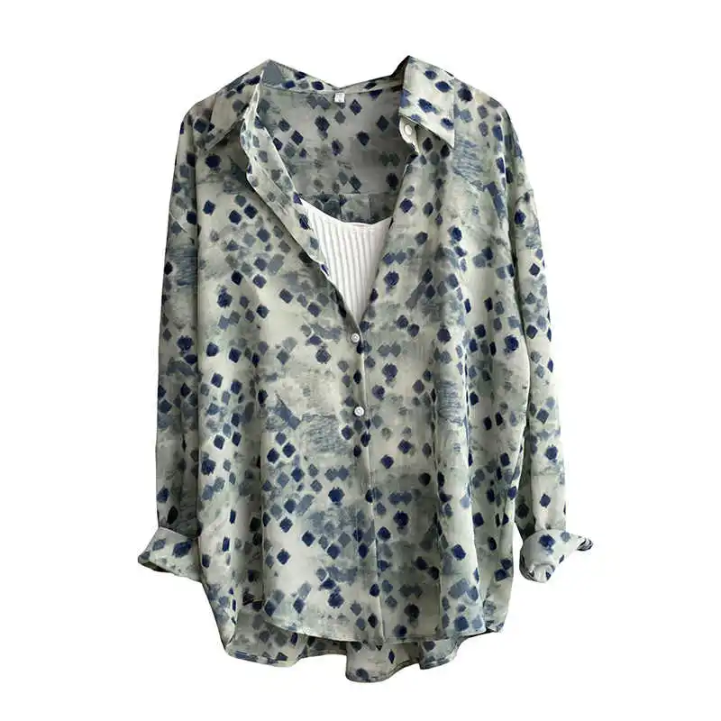 

COZOK French Shirt Women's Floral Halo Dyed Chiffon Shirt 2021 Korean Spring and Summer Long Sleeve Shirt 772