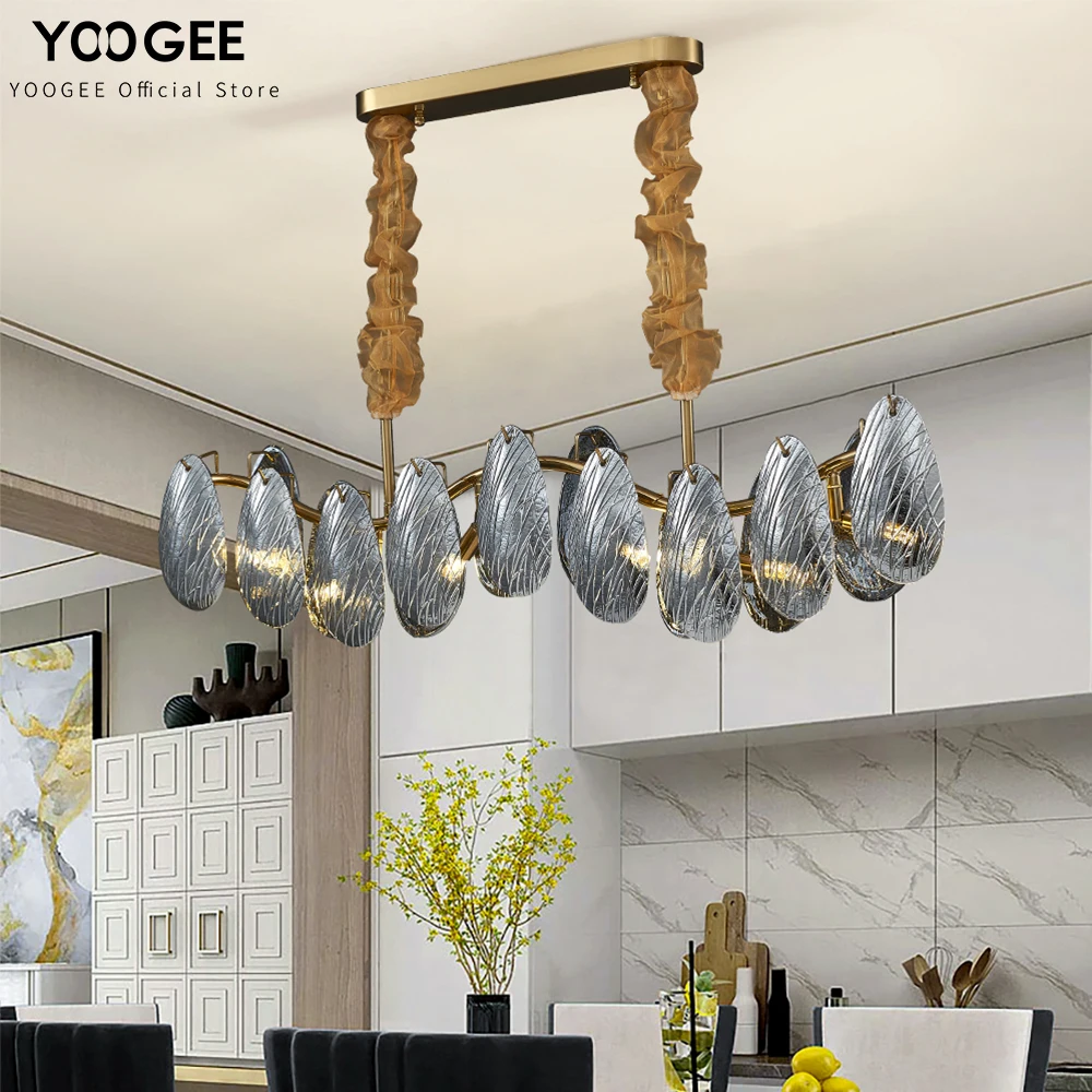 

New Modern Luxury Fixture Home Decor Lighting Kitchen Island Dining Living Room Chandelier Gray Glass Gold LED Lamp