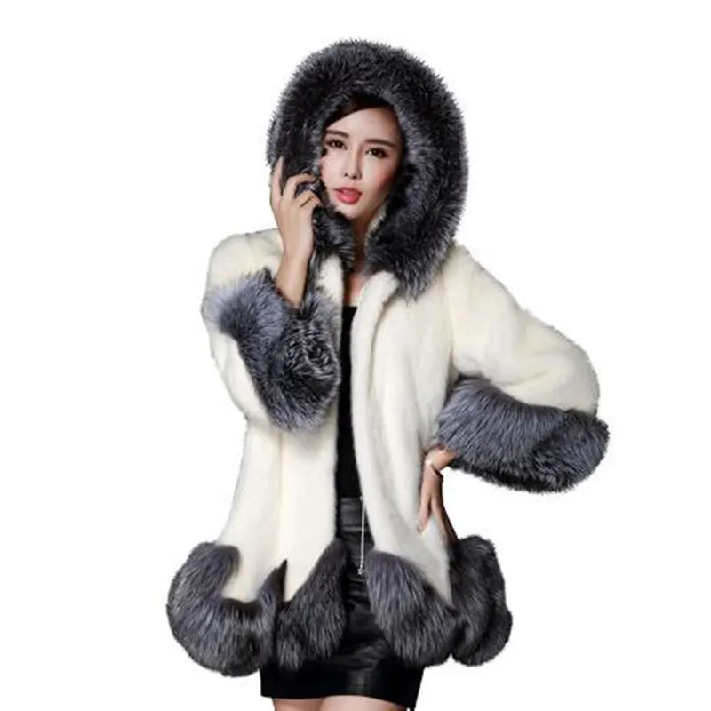 Новая мода 2022 шуба из искусственного меха норки воротник лисьего мех кролика