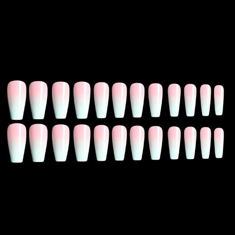 Милая длинная сине Гроб французский Ложные украшения для ногтей блестящий