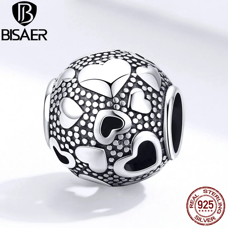 Сердечки по всему бусинам BISAER горячая распродажа 925 пробы Серебряное сердце
