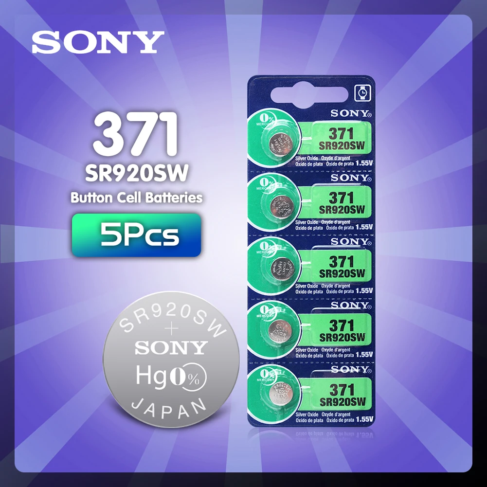 

Батарейки для часов Sony AG6 371 SR920SW 920 1,55 в, 5 шт., батарейки для часов CX69 S21 605 SR920SW 371, кнопочные батарейки для монет, одноразовые батарейки для пуль...