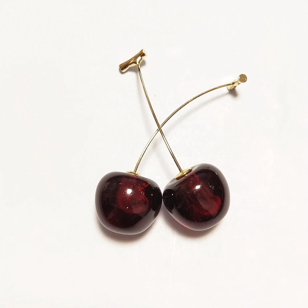 A Small Wine red Красные серьги в богемном стиле с фруктами из смолы, 1 пара, висячие серьги в виде вишни, модные трендовые металлические серьги для женщин и девушек, геометрические ювелирные изделия, подарки - Окраска металла: A Small Wine red