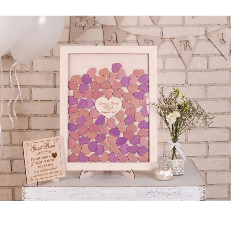 Деревенская книга для гостей с зелеными сердечками альтернатива деревянная