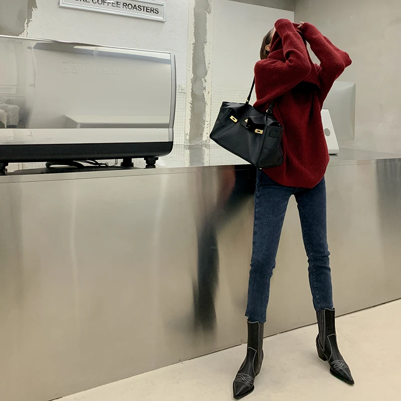 

Osunlina ковбойские ботинки с острым носком в стиле ретро, ботильоны из натуральной кожи на квадратном каблуке, осень 2022, без застежки, ручная ра...