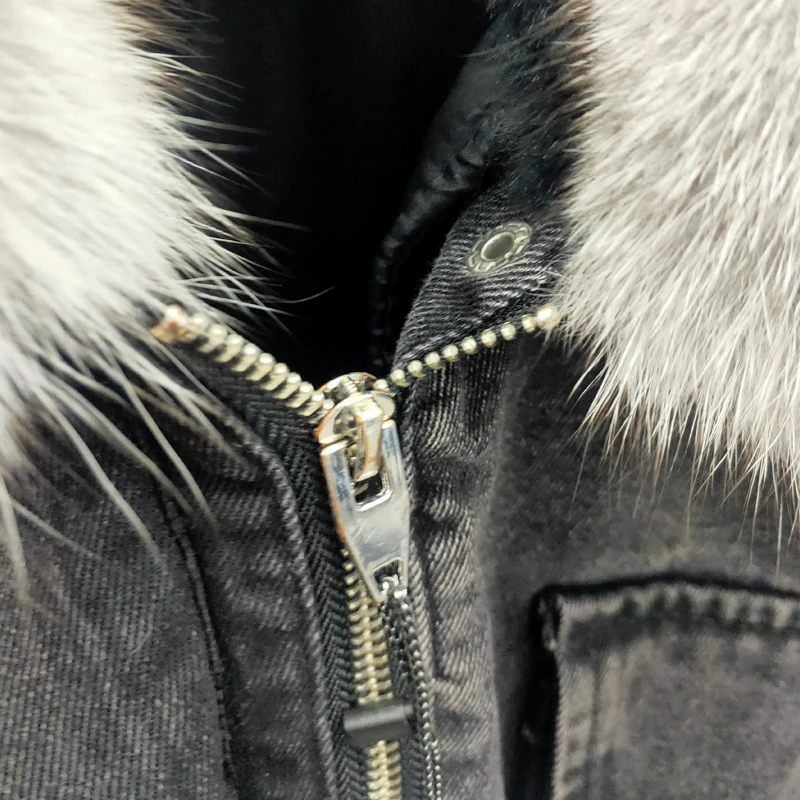Winter loose thickening removable Rex rabbit hair liner cowboy parkas Natural Fox fur cuff collar female short coat Natural