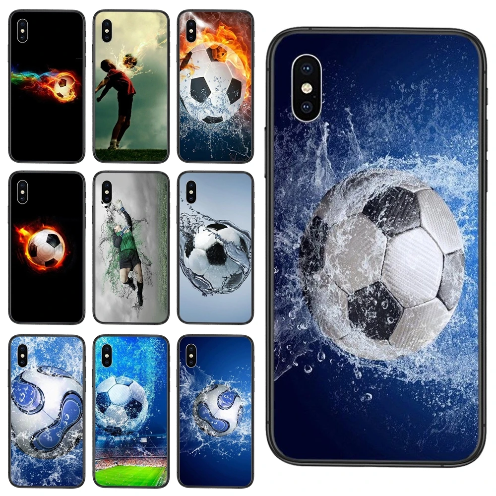 Черный чехол из ТПУ задний дизайн популярный огонь и ледяной футбол с водой для