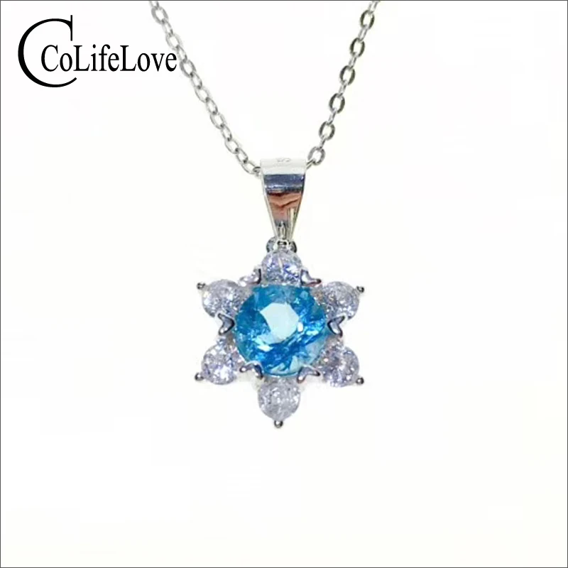 

Женская подвеска с натуральным топазом 100% дюйма, 7 мм, Серебряный кулон с голубым топазом класса VVS, ювелирные изделия из серебра 925 пробы с то...