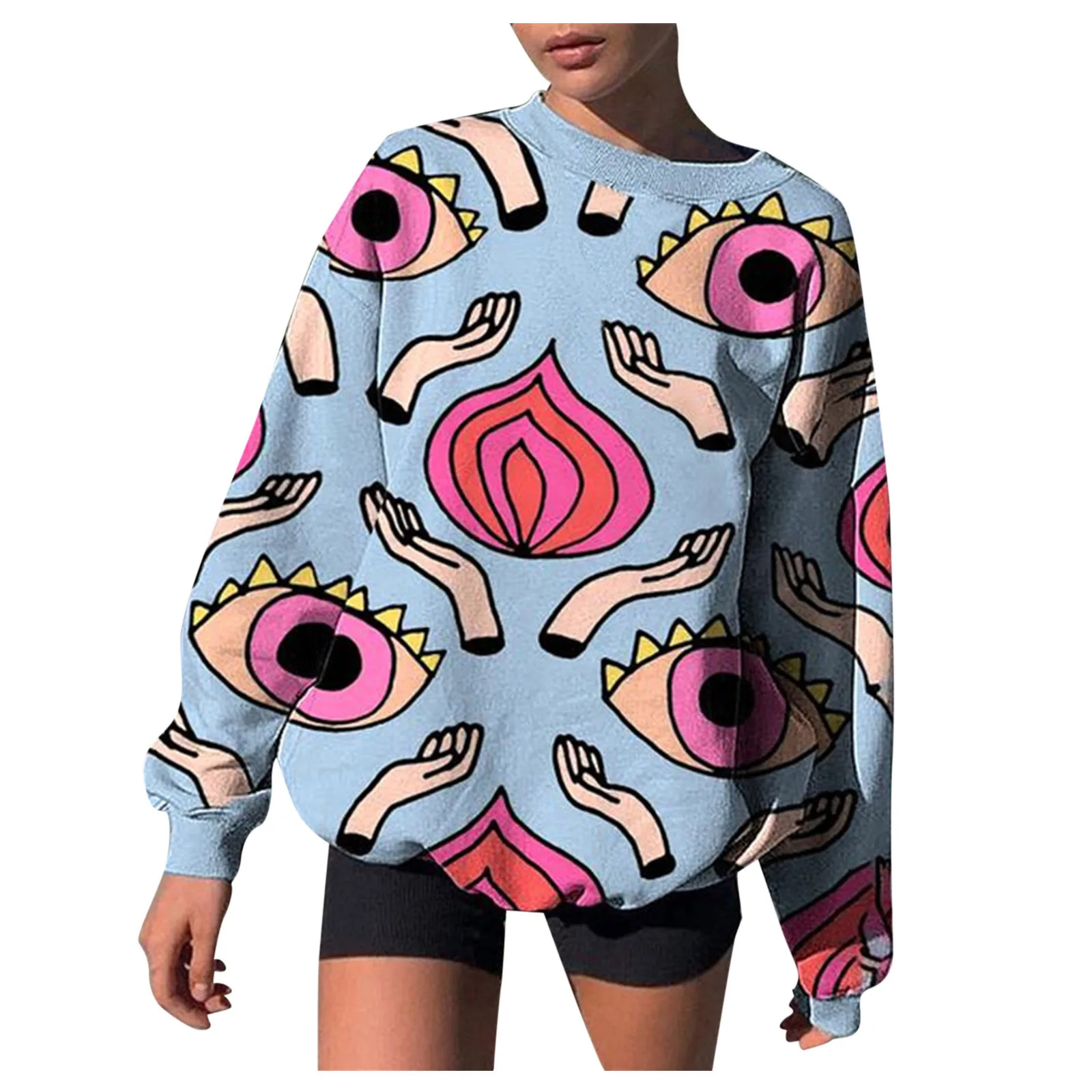 57# Women Pullover Y2k Shirt 2021 Autumn Fashion Loose Print Tops Round Neck Long Sleeve Blouse Casual Sweatshirts Ladies Tops