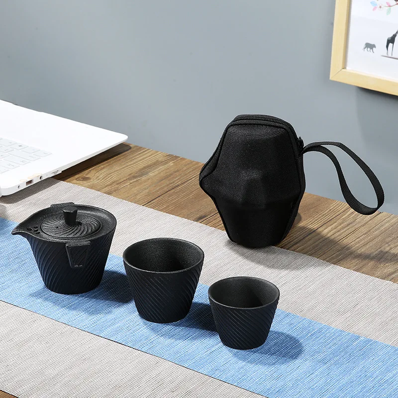 

В японском стиле простая черная керамика Открытый быстрое Гостевая чашка Путешествия Чайный набор кунг-фу портативный набор один горшок и ...