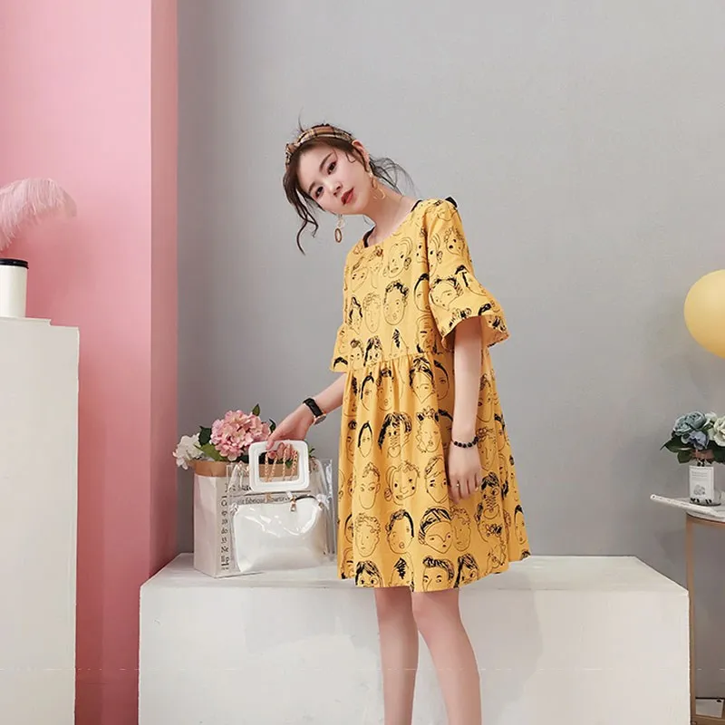 2019 летнее женское повседневное мини платье с О образным вырезом и шнуровкой Kawaii
