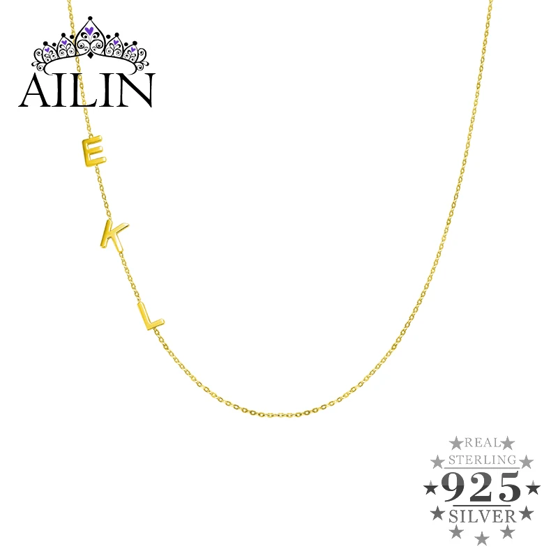 AILIN-Collar personalizado con inicial para mujer, de Plata de Ley 925, con nombre chapado en oro de 18K, con letras personalizadas, regalos, joyería para vota