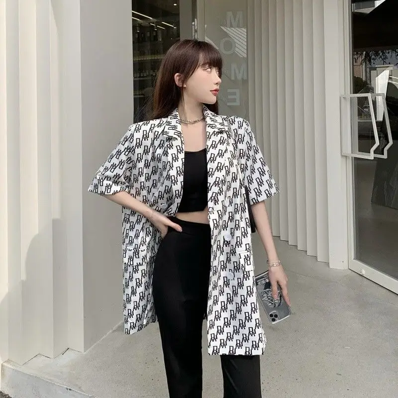 

2021 New Spring And Summer Korean Harajuku Version Coat Women's Thin Style Loose Net Red Letter Design Blazer Suits