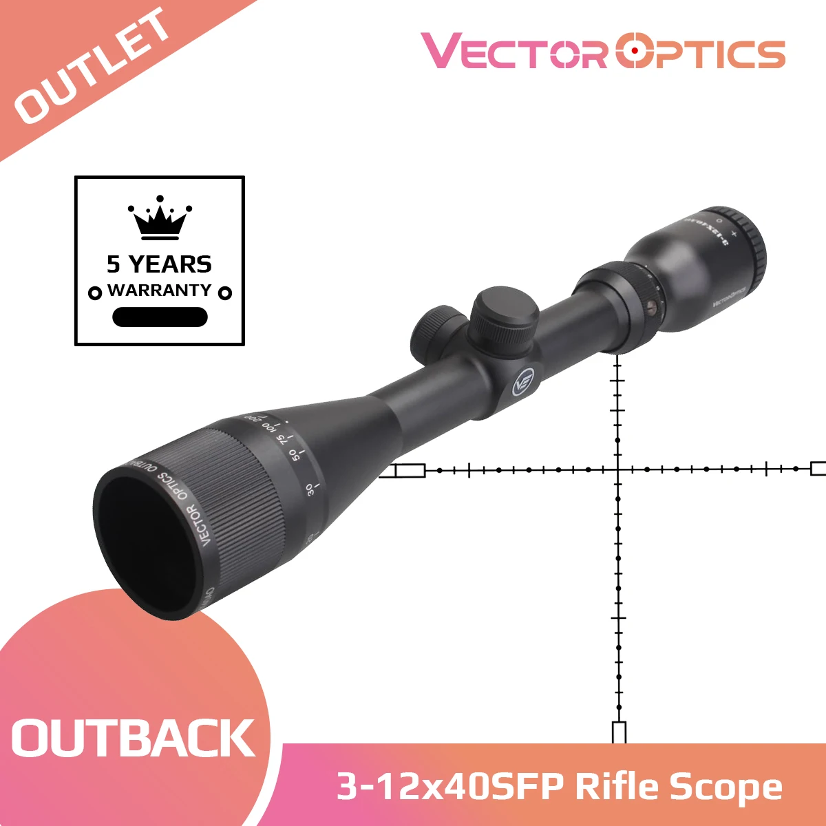 Оптический прицел векторный Outback 3 12x40AO 1 дюйм регулировочный оптический