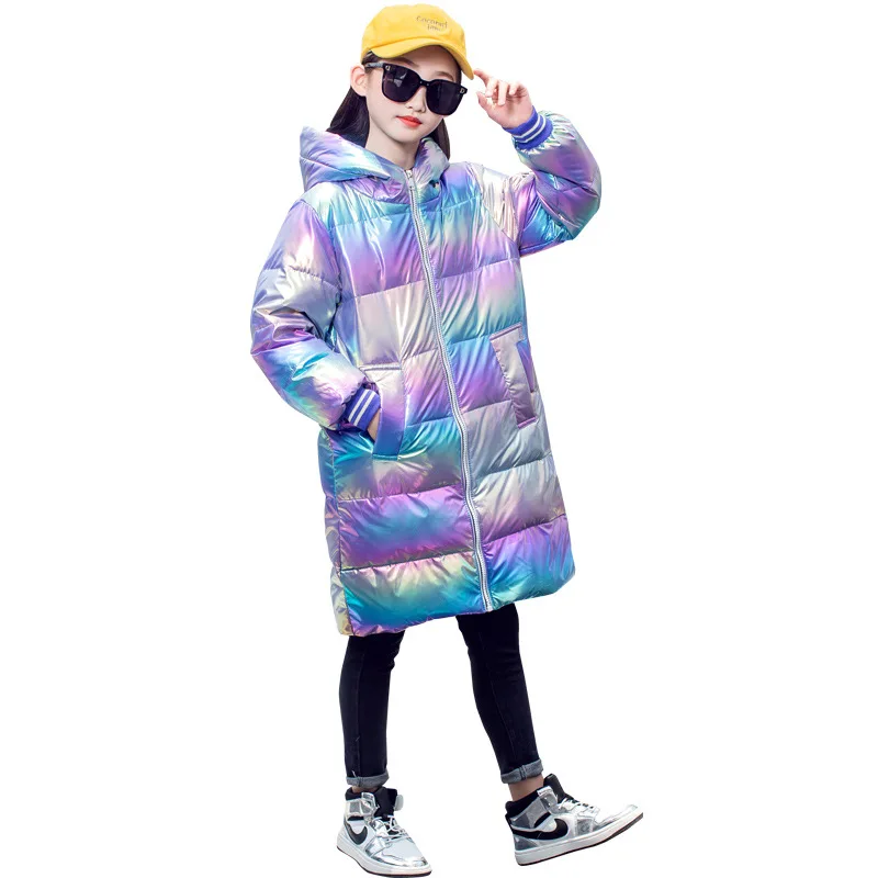 Winter Children's Down Jacket Rainbow Green Girls Coat 90% Duck Fur Clothes Warm Snowsuit Long Good Quality Boys | Мать и ребенок