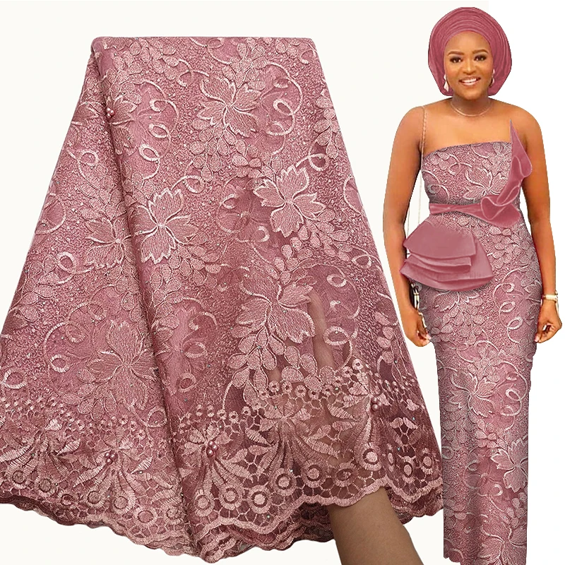 Элегантная африканская кружевная ткань Bestway 5 ярдов Высокое качество Стразы