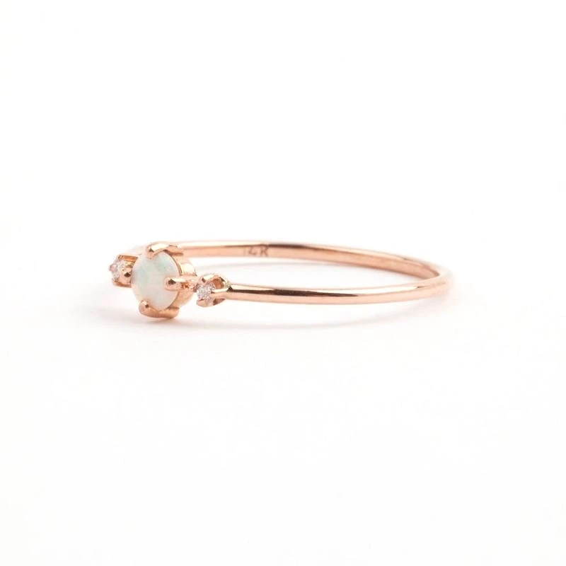 Small Stone Fire Opal Thin Rainbow Rings For Women Rose Gold Cubic Zircon Birthstone Rhinestone Simple Anel Jewelry | Украшения и