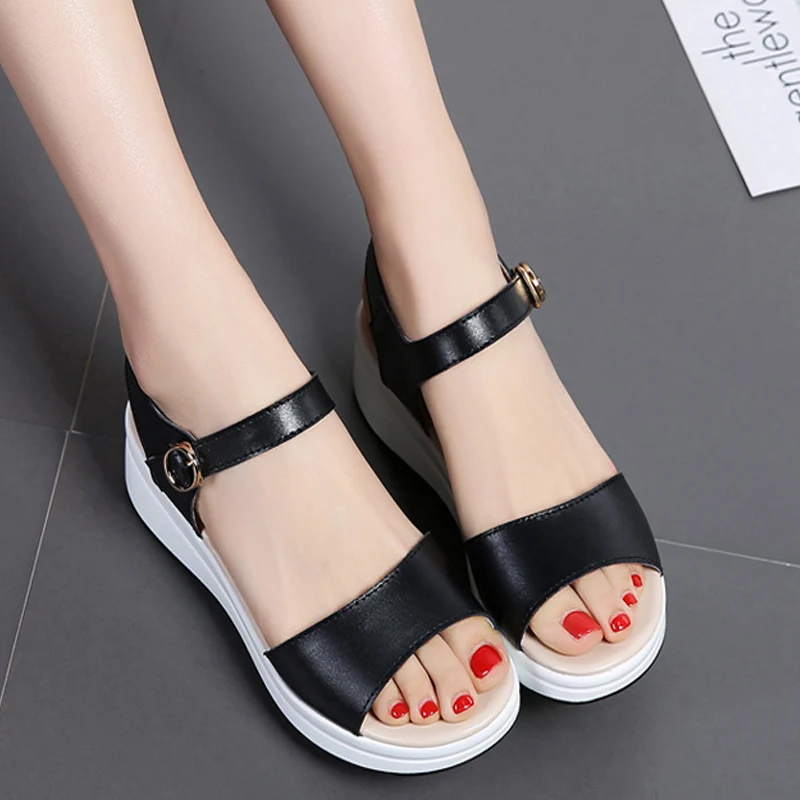 

Light Weight Women Wedge Sandals Ankle Strap Peep Toe Soft Platform With Bottom Comfortable Summer Fashion Femmes Casual Shoes
