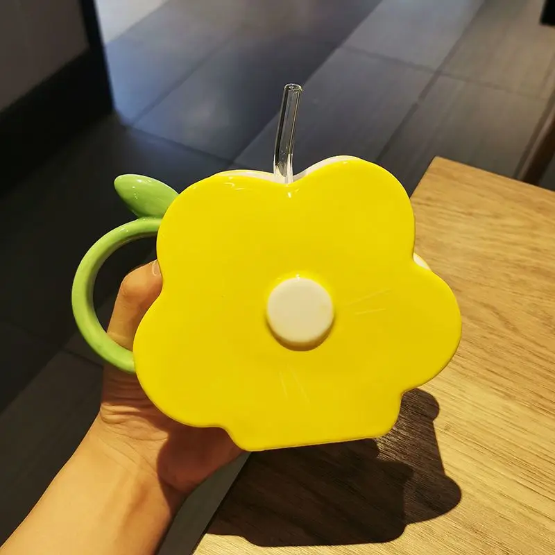 400мл ручная роспись кофейная чашка в форме цветка с трубочкой парная персонализированная кружка праздничный подарок для родственников и друзей.