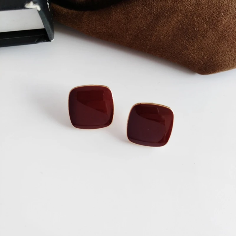 

S925 Needle Cute Vintage Colorful Enamel Square Earrings For Women Candy Color Earring Girl Fashion Simplicity Exquisite Jewelry