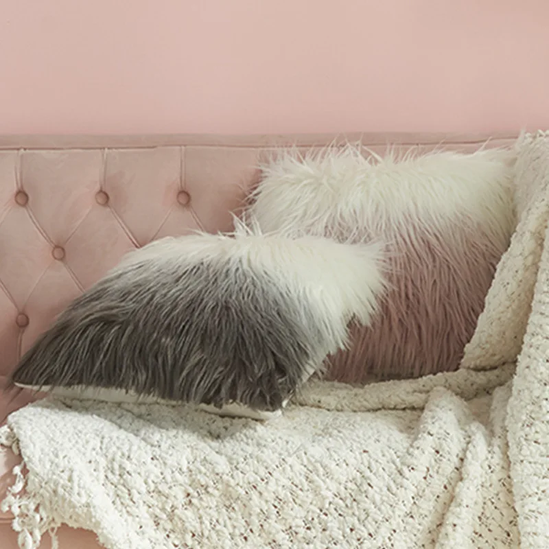 

Luxury Pillow Case 45x45cm Cushion Cover Faux Fur Pink Grey for Sofa Bedroom car Soft Home Decorative