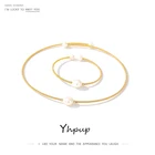 Женский набор украшений Yhpup, ожерелье и браслет из меди и золота с натуральным жемчугом, эффектные аксессуары для вечеринок, 2021