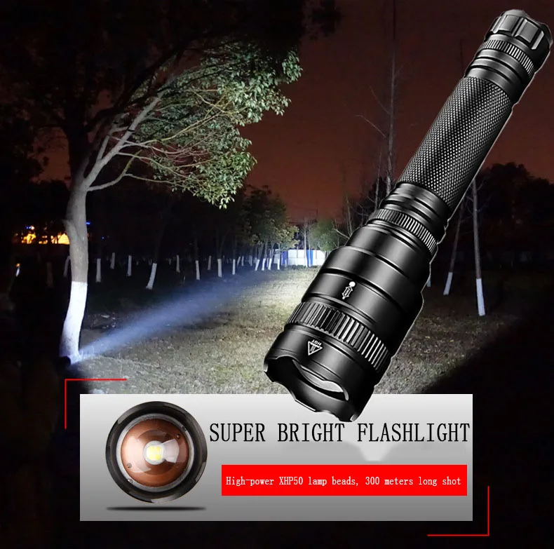 

High Powerful Flashlight Ultra Bright Waterproof Linterna Led Torch Use 2*18650 Battery Zoomable Camping Outdoor Light