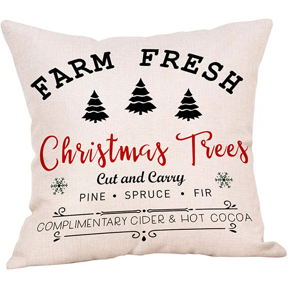 

Leaveland Merry Christmas Throw Pillow Covers, 18 x 18 Inch Linen Outdoor Pillowcase Pillow Case Farm Fresh Tree, Rustic