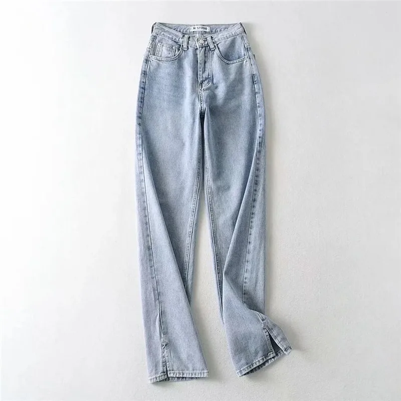 

Spring Vintage Single-breasted Women Denim Jeans High Waist Stretch Pant Capris Female Split Cuff Side Split Jeans women pants
